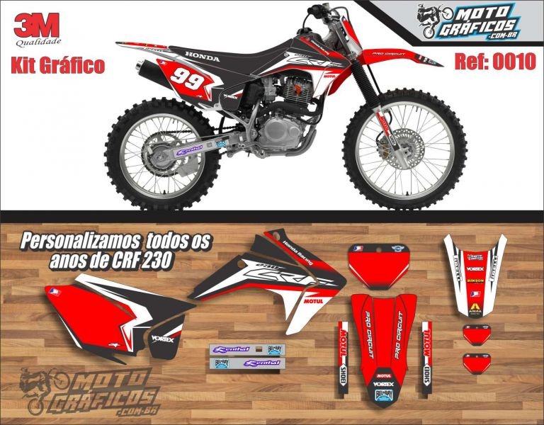 Kit gráfico adesivo CRF 230 3M Enduro e Motocross