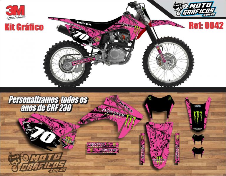 Kit Gráfico Adesivo Crf 230 0,20mm Moto Trilha Preto 2018